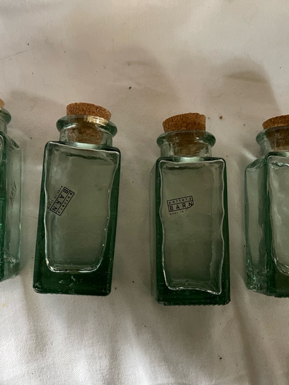 Pottery Barn  Recycled Green Glass Corked Bottles NEW Set Of 4